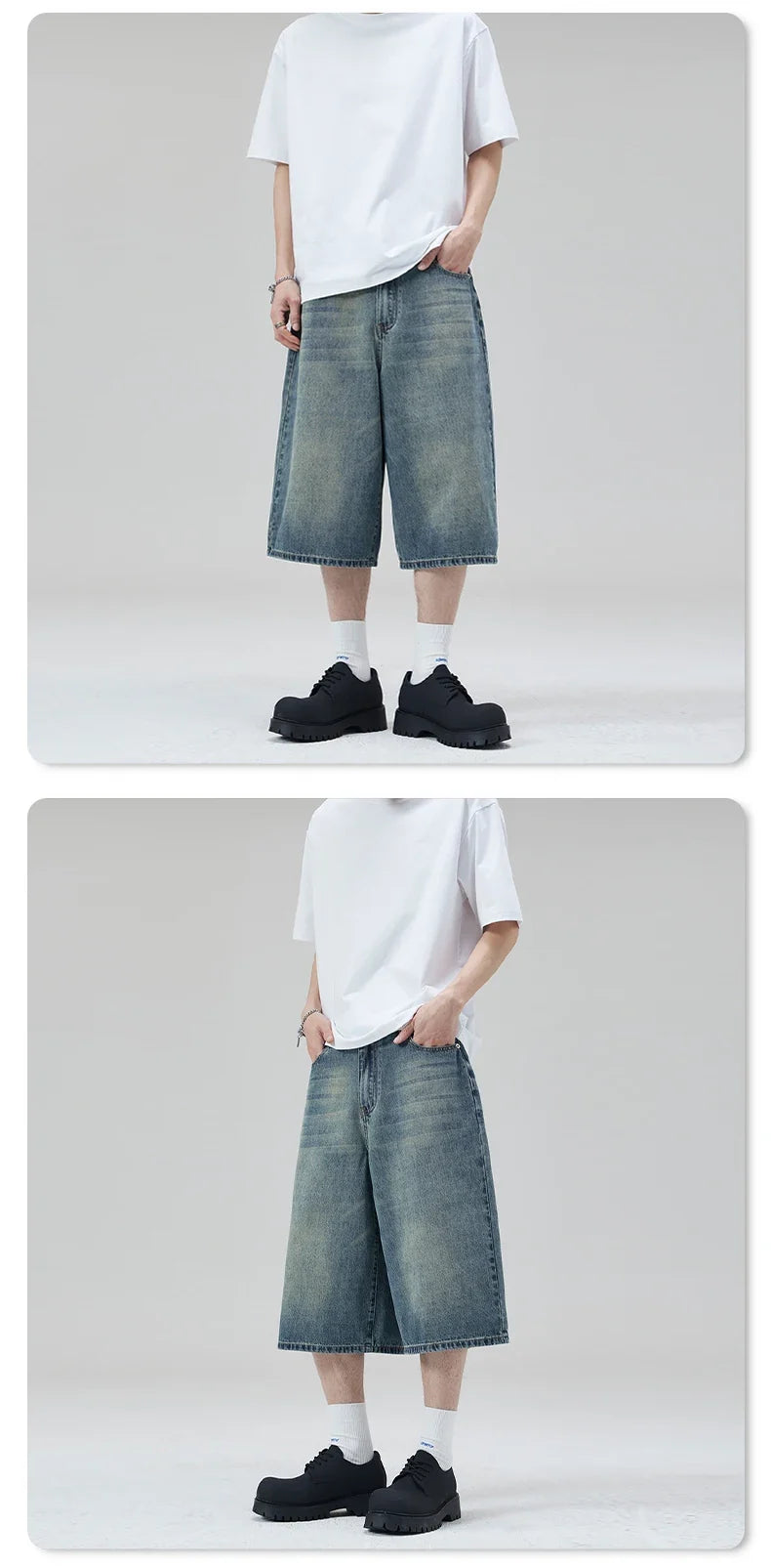 Summer New Fashion Denim Shorts Loose Straight Casual Vintage American Personality Jeans Streetwear Male Short Pants