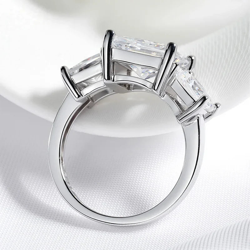 Princess Cut 3 Gems Moissanite Wedding Rings for Women Couple Jewelry Girl's Birthday Gift Lab Diamond Band Pure S925