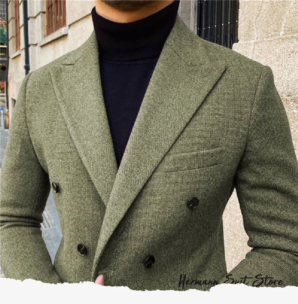 Wool Blend Men's 2 Piece Suit Set（Jacket+Pants) Double Breasted Lapel Suit Set Wedding  Prom Dinner Wrok Travel Dinner Banquet