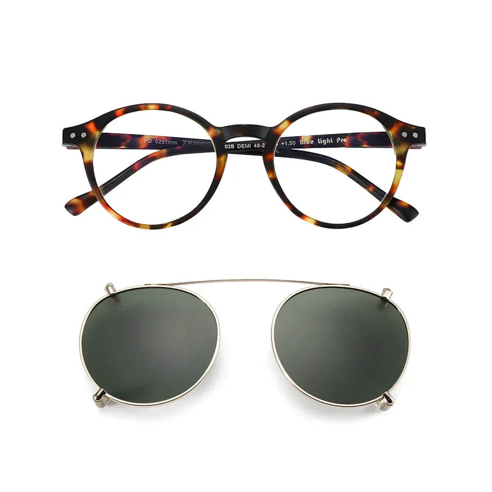 Steampunk Style Glasses (Anti Blue Light Blocking Eyewear) + Clip Lenses（Polarized Sunglasses Clips）for Women Men