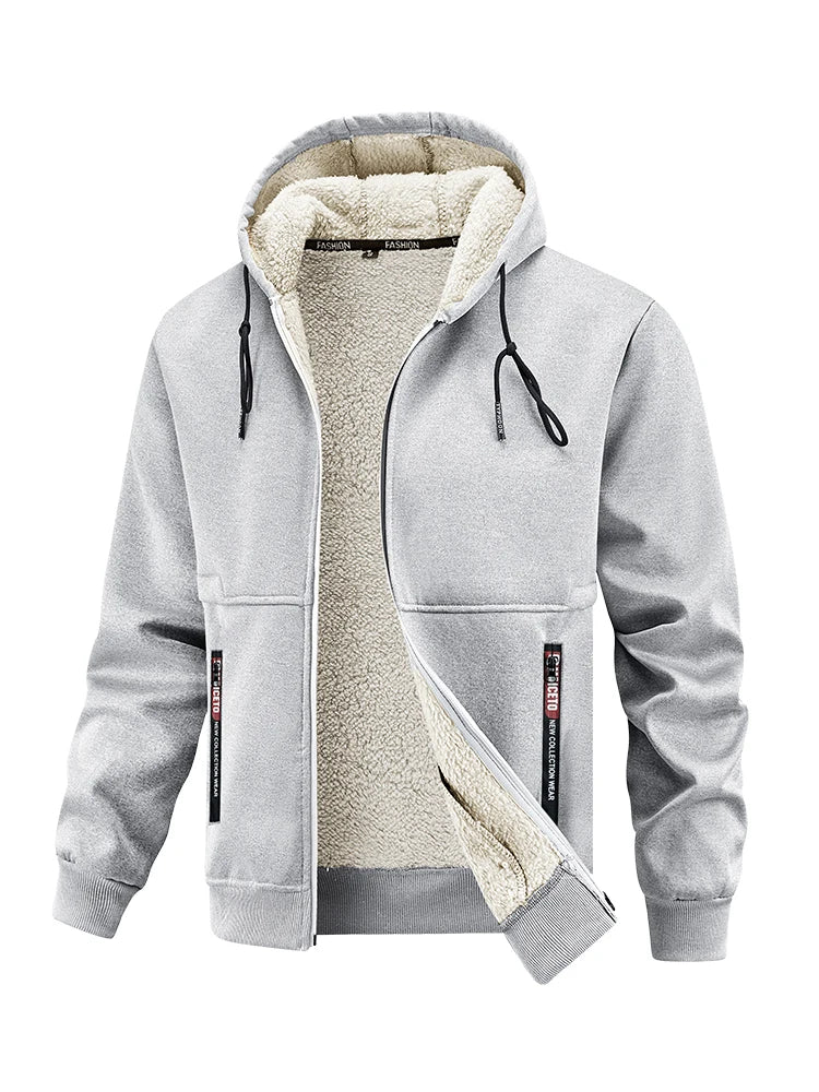 European Winter New Lamb Fleece Thick Coat Men's Outdoor Sports and Leisure Thick Hooded Jacket Top