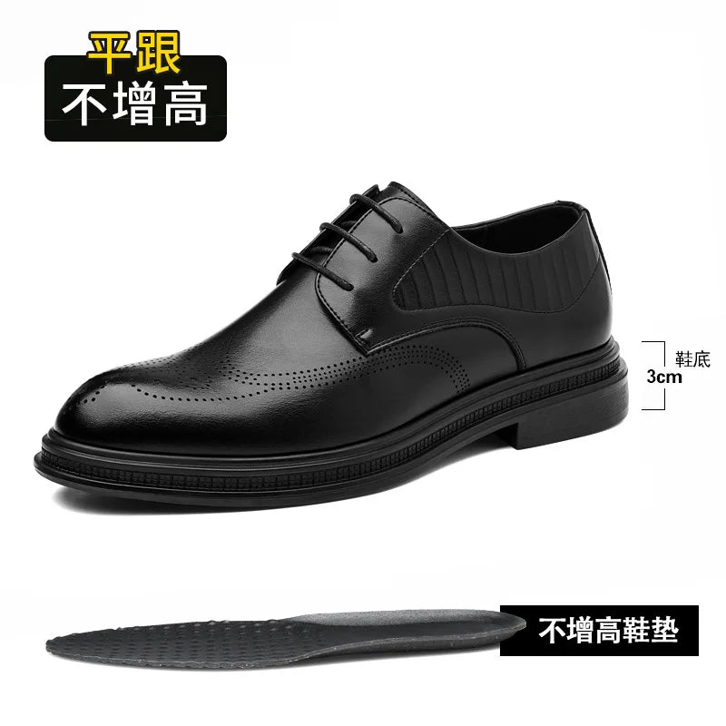 Business Formal Casual Wedding Shoes for Men Fashion New Designer Inner Increase Shoes Male Spring Autumn Retro Leather Shoe Man