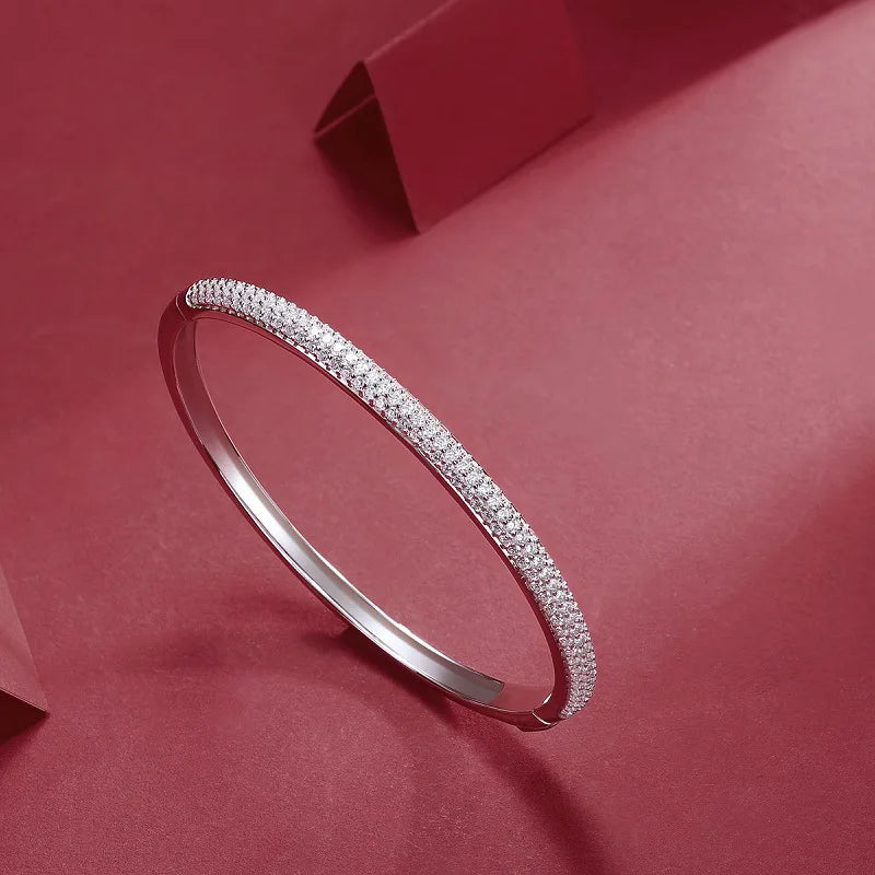 1.5mm 2.3CT All Moissanite Bangle for Women Luxury Quality Jewelry S925 Sterling Silver Bracelets Birthday Christmas Gift