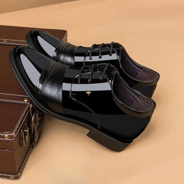 New Men Round Toe Leather Shoes Business Casual Office Summer Flat Big Size Elevator Shoes Wedding Formal Loafers