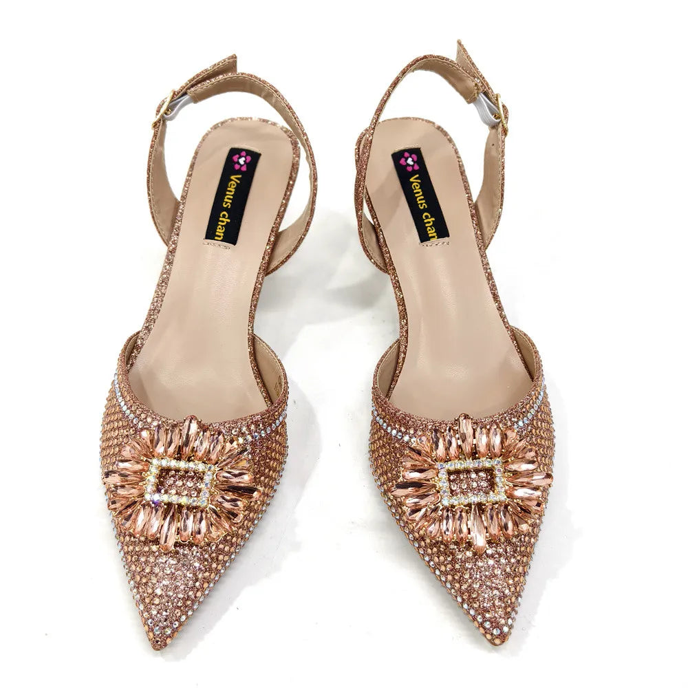 African Style Women's Shoes Mixed With BlackGold High Heels Pointed At The Dinner Party Nigerian Women's Shoes