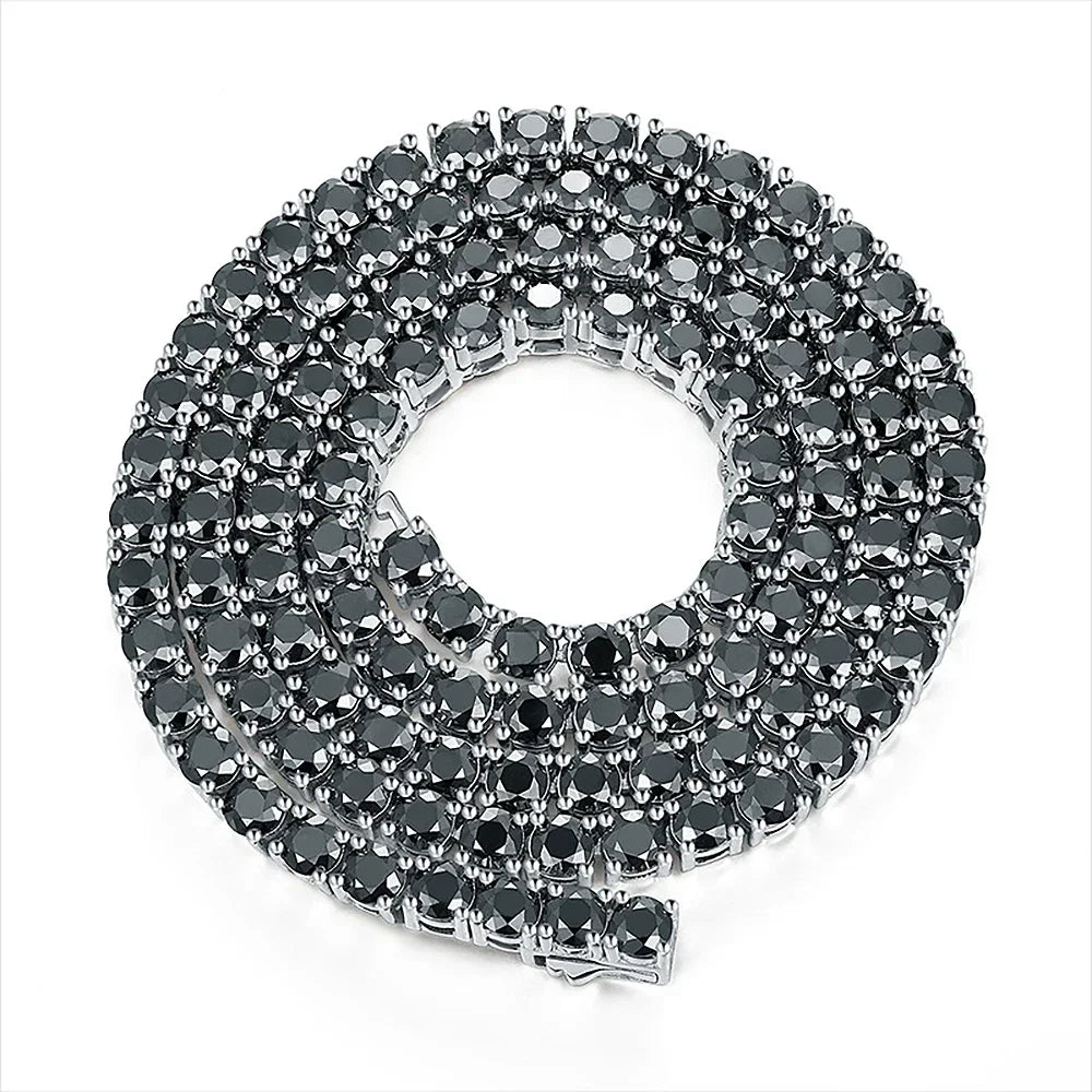 3/4/5/6.5mm Black Moissanite Tennis Necklaces with Certificates 925 Sterling Silver Lab Diamond Hiphop Neck Chain For Women Men
