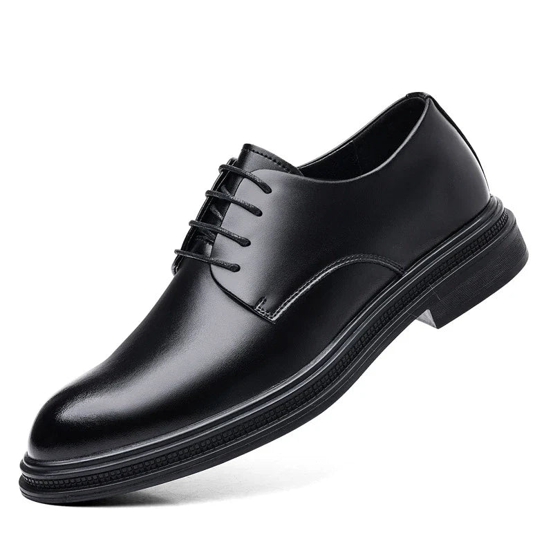 Mens Black Leather Shoes Autumn British Style Formal Business Footwear Low Top Commute Style Dress Shoes For Suits