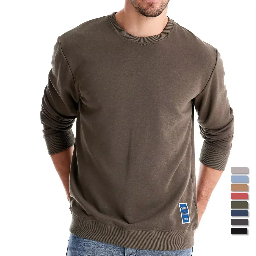 Cotton-blend Mens Crew Neck Solid Color Sweatshirts Pullover Casual Sport Sweatshirt for Men