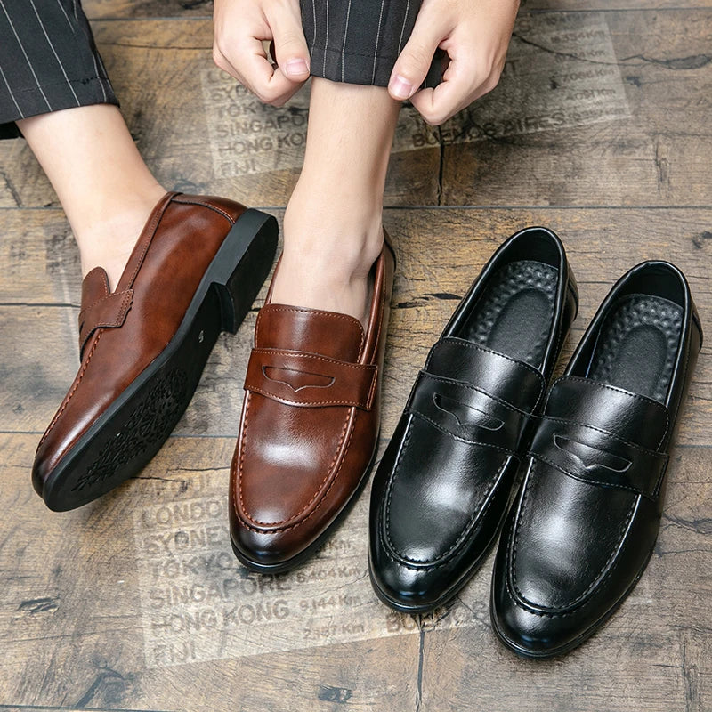 2026 Spring and Autumn Loafers Men Slip-On Business Formal Casual Shoes Brown MenShoes Leather Men Dress Shoes Large Size 38-48