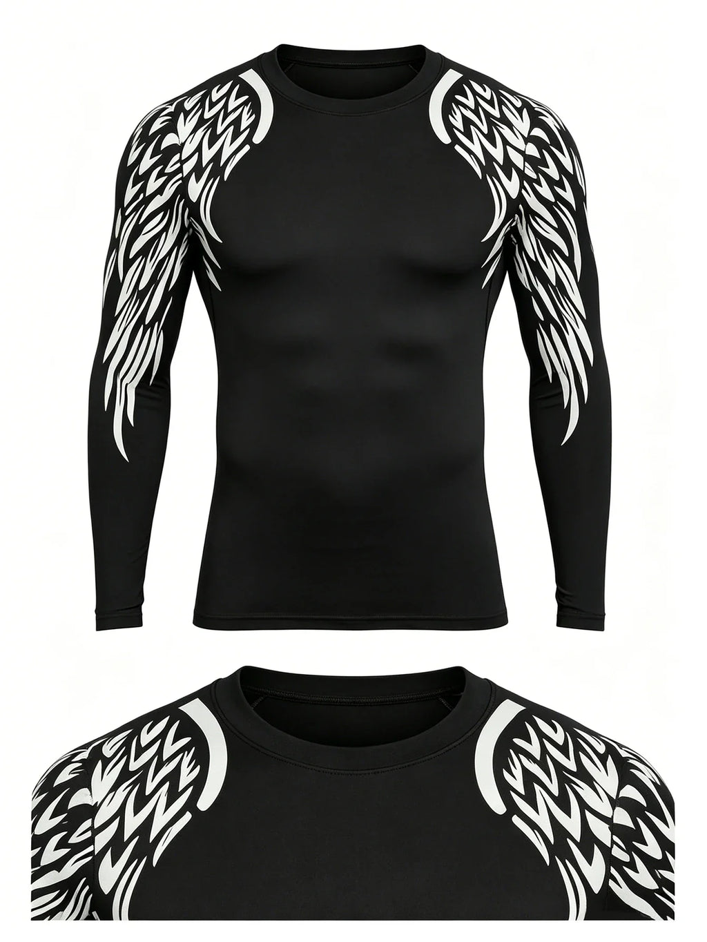 American Trend Men's Solid Color Elastic Comfortable Long Sleeve Tight Spring Autumn Sports Fitness Print Body Suit