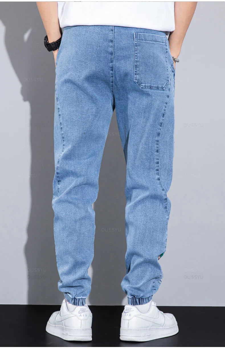 Four Seasons Blue Cargo Jeans Men Streetwear Denim Jogger Pants Baggy Harem Jean Trousers Male Oversize Large size4 5 6 7XL 8XL