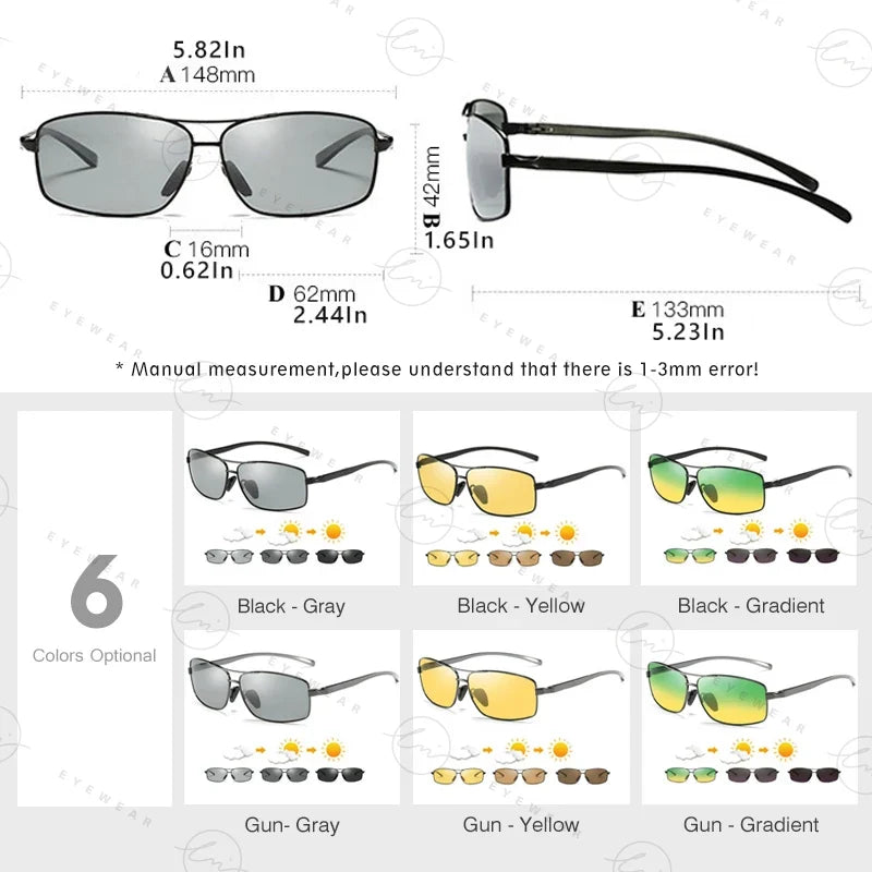 Classic Photochromic Sunglasses Polarized Man Day Night Vison Glasses Woman Chameleon Lens For Driving Goggles Male