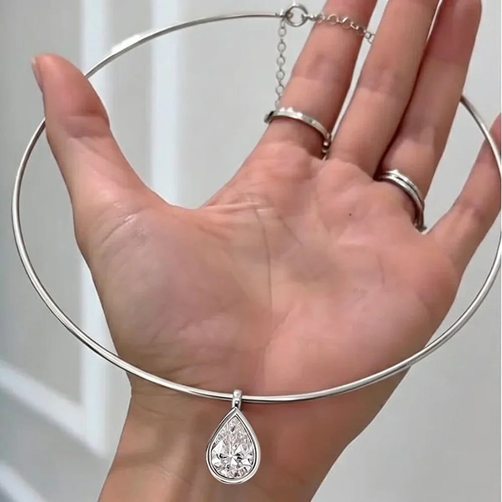 Certified 3carat Waterdrop Moissanite Omega Collar Necklace S925 Silver Bezel Set Solitaire Pear Cut Diamond Pendant for Women