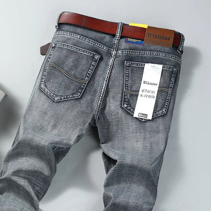 Male  All-match Brand Trousers Four Season Men's High Quality Jeans  Business Casual High Waist Denim Pants Simplicity Cool