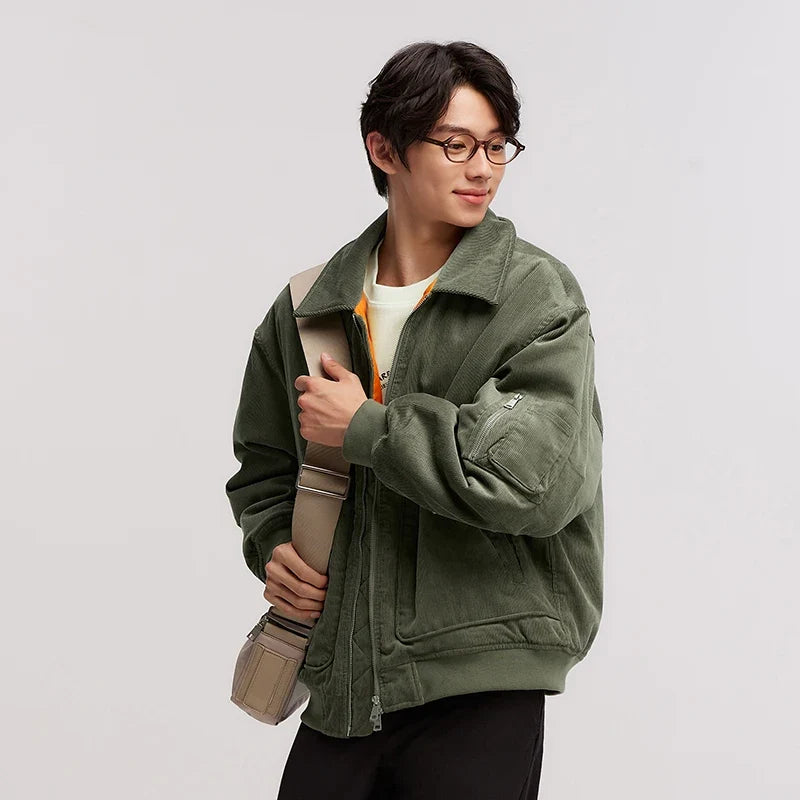Cotton Jacket Men Corduroy Texture 2024 Winter New Pilot Jacket Thick Oversize Cotton Jacket