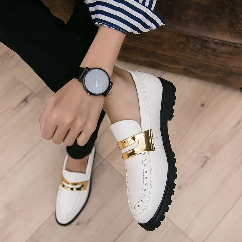 Fashion Classic Thick Sole Men's Penny Loafers Slip-On Business Dress Shoes Gentleman Metal Buckle Formal Black Shoes