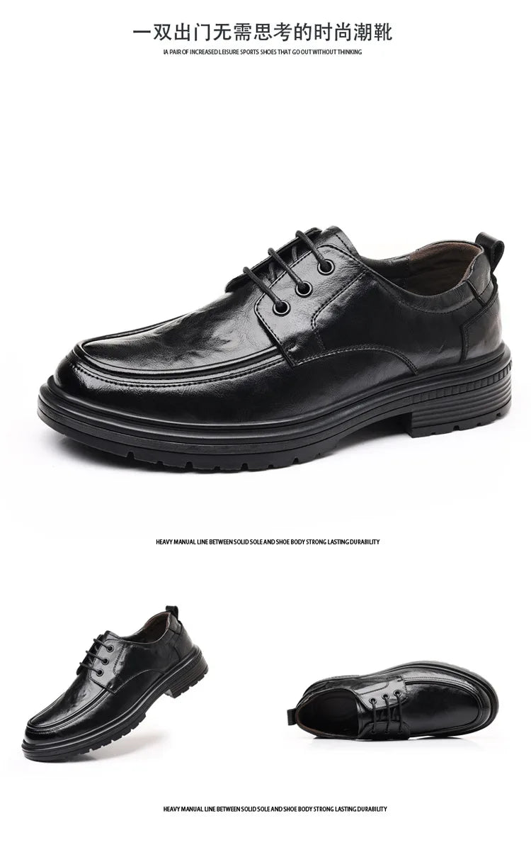 2026 Spring Autumn New Dress Shoes for Men Lace Designer Fashion Leather Shoes Male Black Business Casual Platform Shoe Man