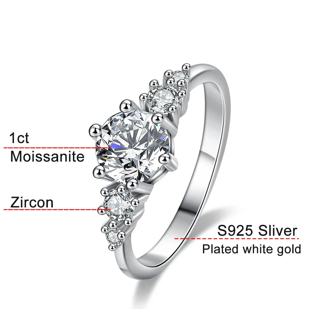 1CT D Color Moissanite Rings for Women Sparkling Diamond Engagement Wedding jewelry with GRA 925 Sliver Plated 18k Ring