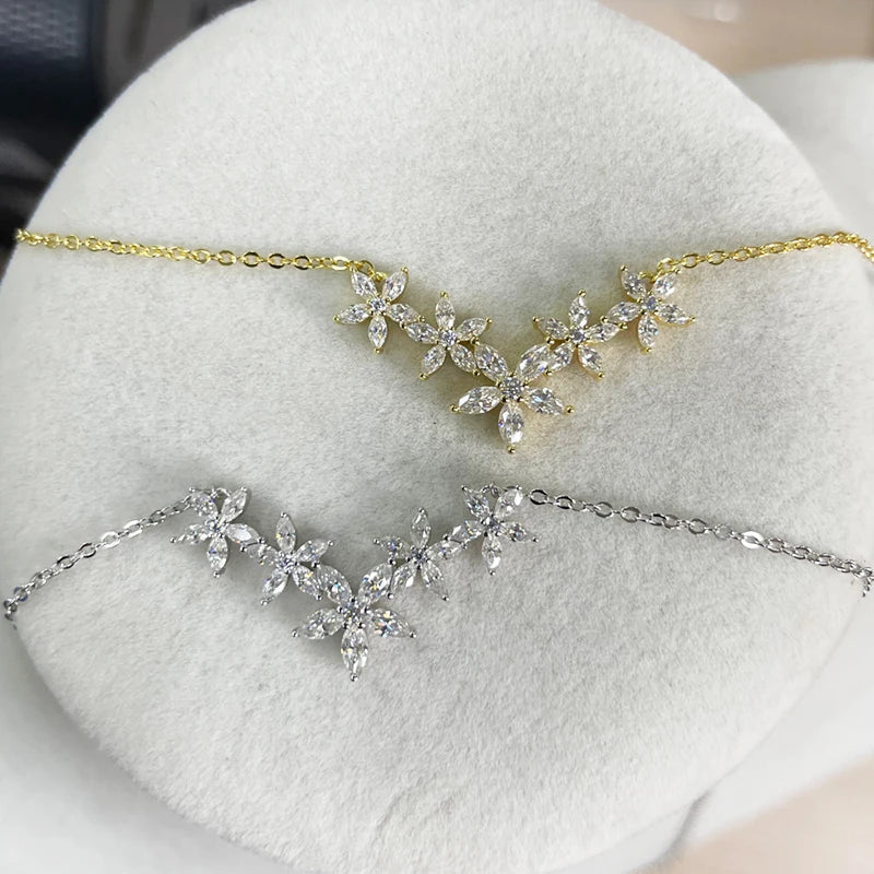 Exquisite Moissanite Diamond Necklace for Women Pure 925 Sterling Silver Flower Pendant Necklaces 2025 Trend Jewelry