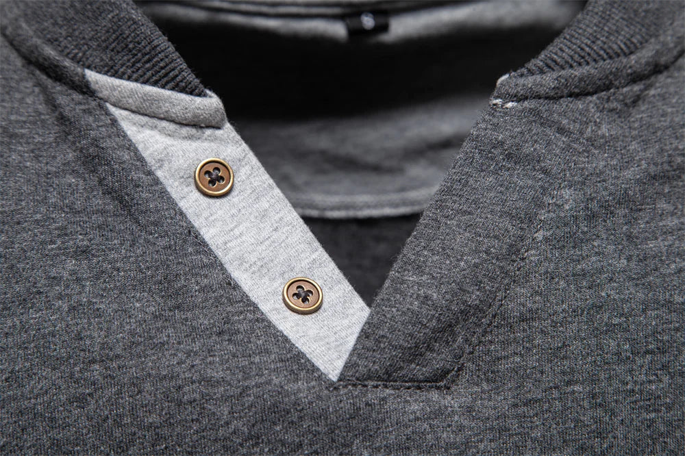 100% Cotton T-shirt Men Casual Solid Color Long Sleeve Sweater Autumn Fashion High Quality Henley Collar Mens T-shirts