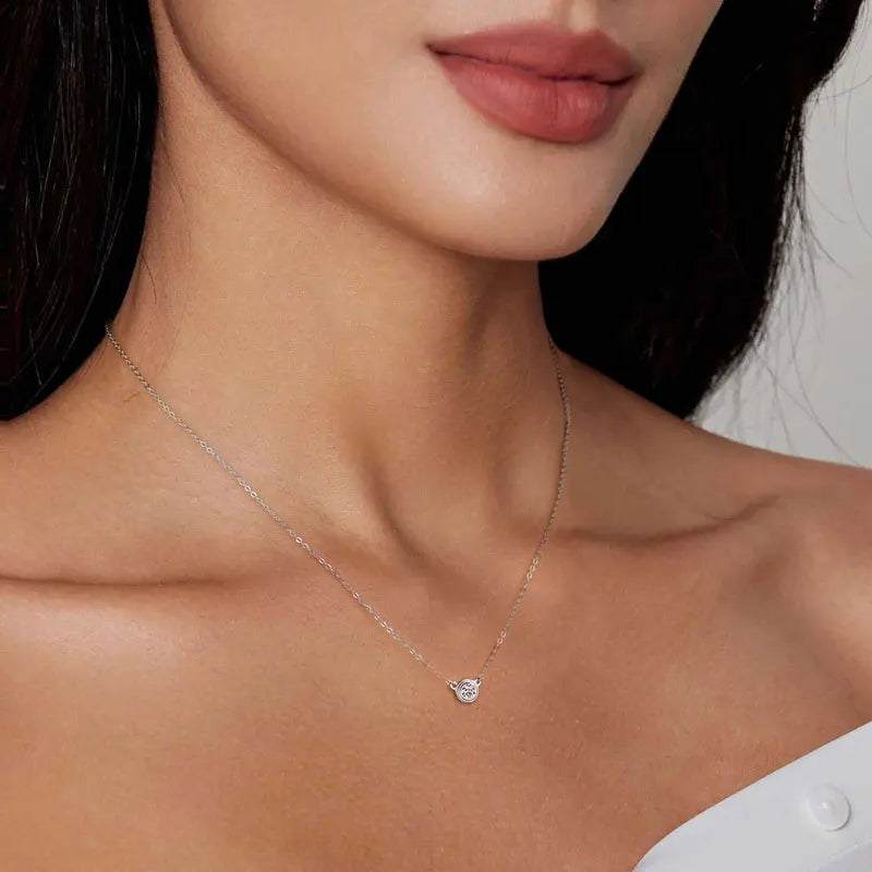 3MM 0.1CT Moissanite Necklace Original 925 Sterling Silver Pendant Necklaces  For Women Delicate Neck Jewellry Gift