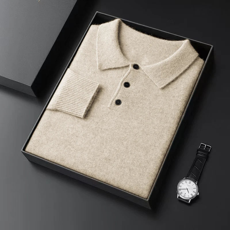Autumn Mens Knit  Pullover Sweater Lapel Slim Fit Button Pullover HeavyWeight Polo Sweaters Outdoor Winter Warm Solid Streetwear
