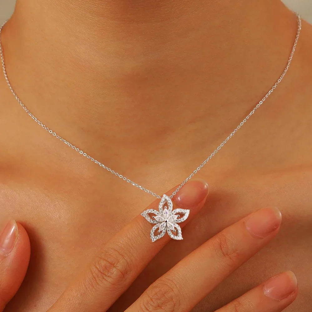 Flower Shape Certified Full Moissanite Pendant Necklace for Women 0.83cctw Round/Marquise Cut Lab Diamond Neckchain Fine Jewelry