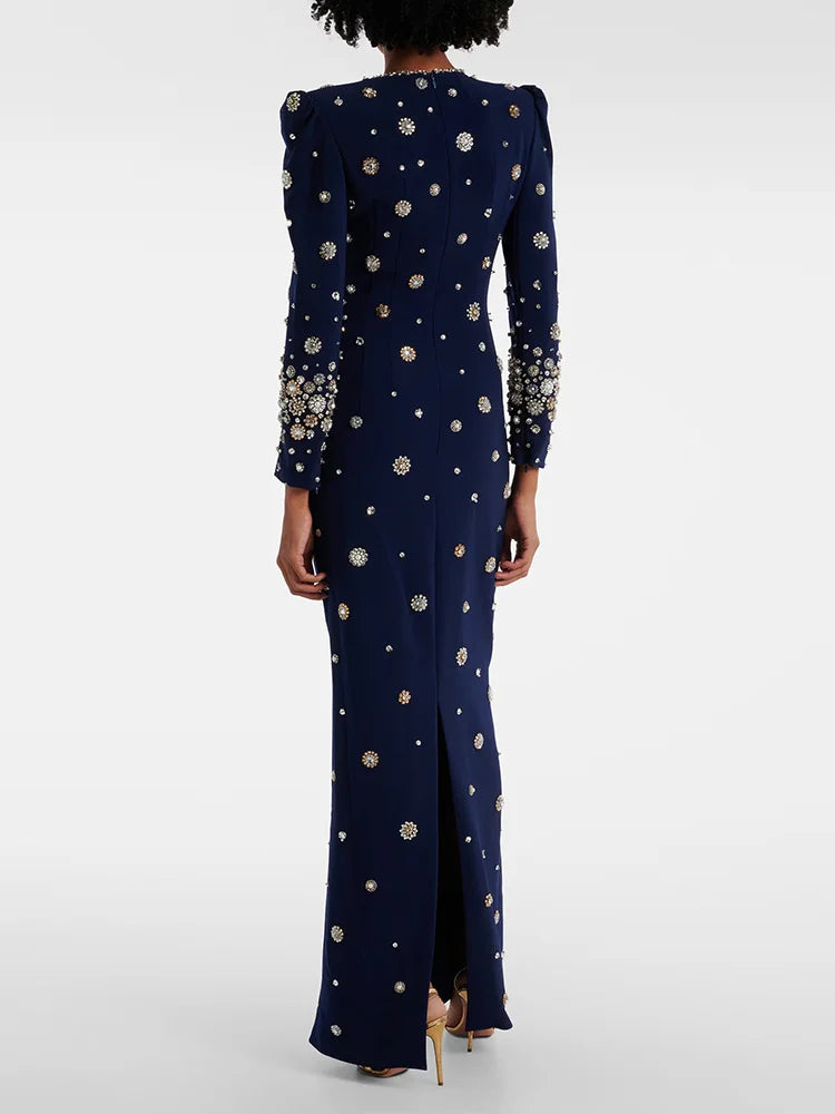 Newest Fashion 2026 Designer Party Vestido Women's Formal Long Sleeve Luxurious Beaded Long Maxi Dress