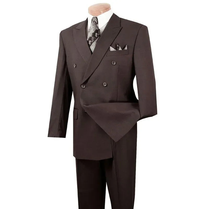 Brown Double Breasted Men Suit Gentlemen Peak Lapel Business Smart Casual 2 Piece Jacket Pants Male Clothing High Quality Blazer