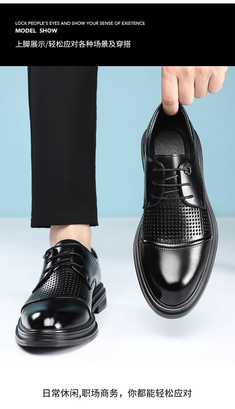 2026 New British Business Formal Leather Shoes for Man Summer Autumn Hallow Dress Shoes Male Solid Color Fashion Shoes Man