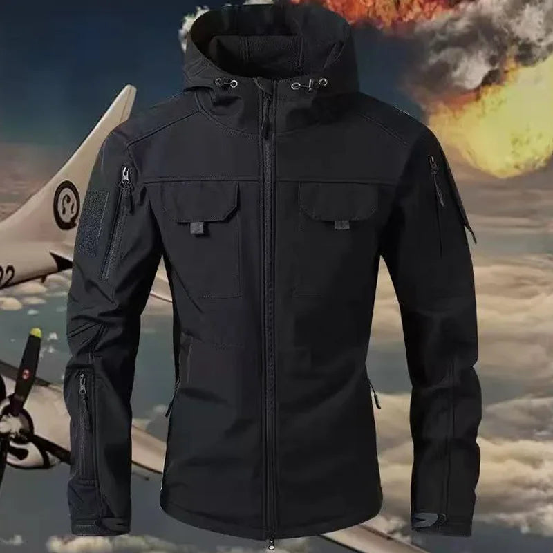 Men's Winter Tactical Military Jackets Hood Waterproof Hiking Camping Sport Fleece Coat Climbing Softshell Trekking Outdoor Wear
