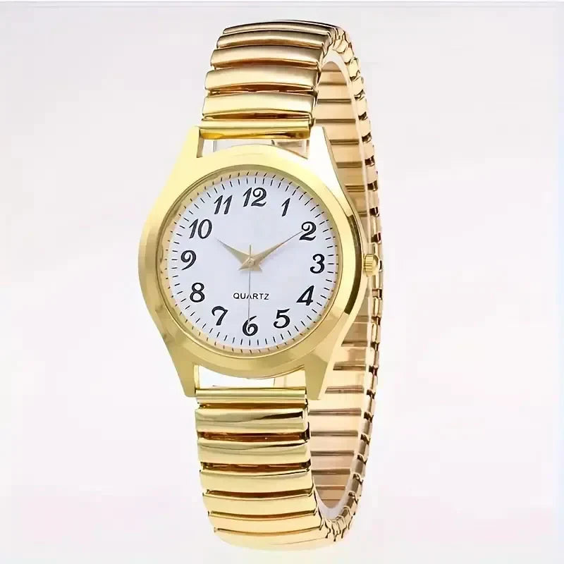 1pcs Vintage round pointer quartz watch classic analog elastic band watch for ladies