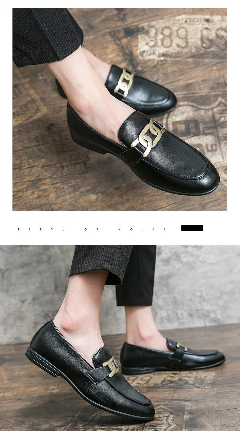 Italian Fashion Leather Shoes Moccasins For Men Casual Man Shoe Business Male Formal Pointed Fashion Wedding Black Skin