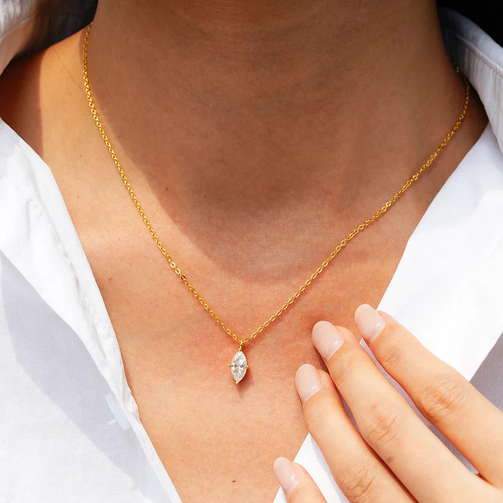1CT 2CT Marquise Cut Diamond Pendent Necklace GRA Certified 925 Sterling Silver 18k Plated Solitaire Necklace for Women Jewelry