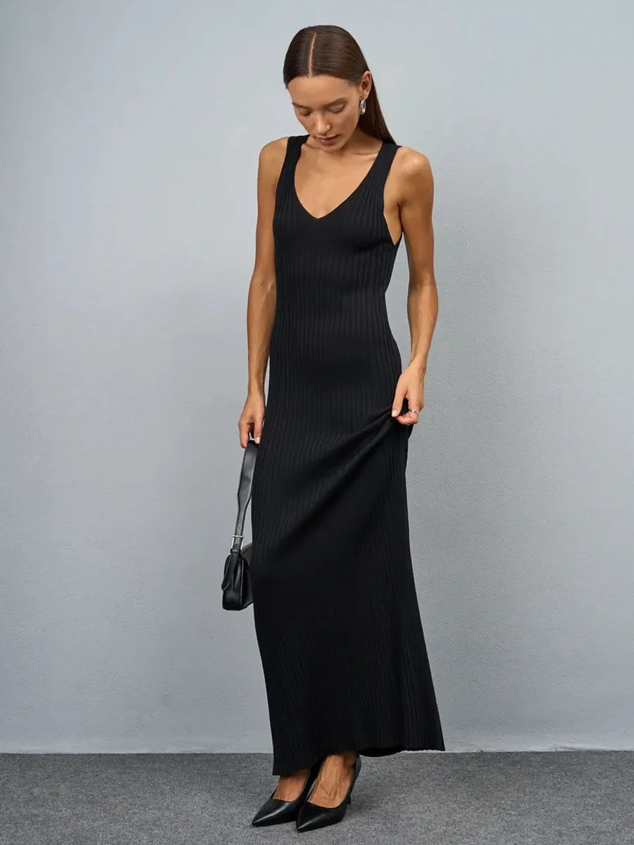 Bornladies Women's Sleeveless Knitted Dress Strap Summer Fashion Wide Shoulder Inner Long Skirt Slim Fit Casual Dresses