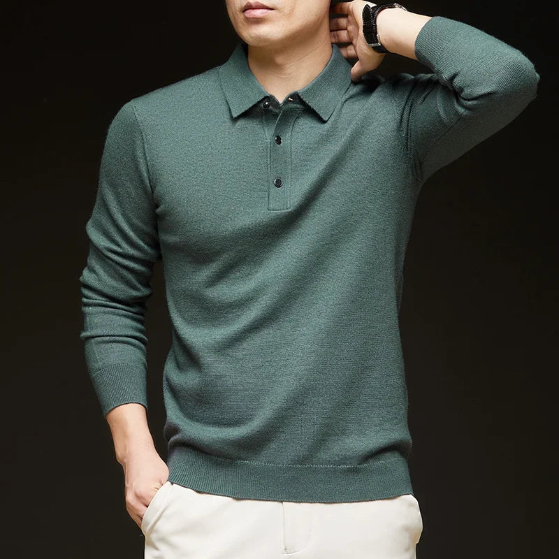 Fashion Autumn And Winter New Cashmere Sweater Men's High Quality Pullover Casual Loose POLO Knitted Bottom Shirt Jacket Shirt
