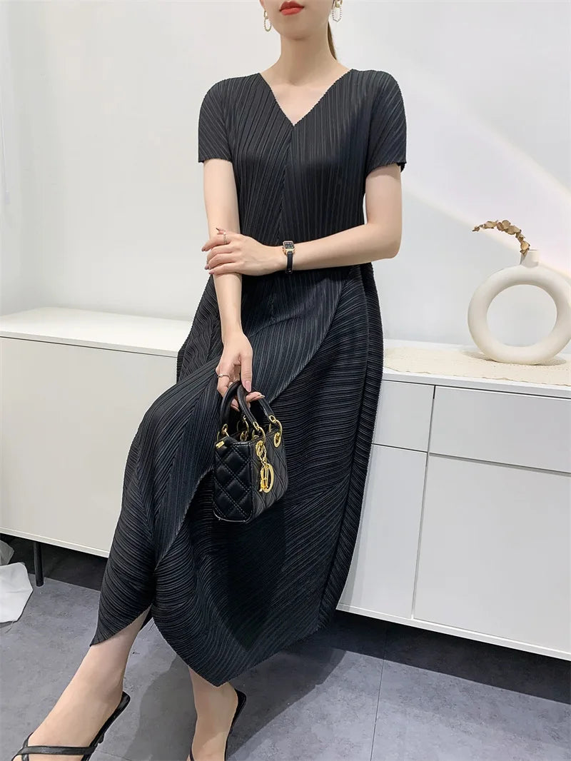 Bud Elegant Dresses for Women 2024 Autumn New Pleated Casual Fashion Solid Color Party Formal Occasion Dresses