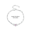 925 Sterling Silver Double Layer Bracelet Pink Heart Adjustable Round Beads Chain Link for Women Valentine's Day Gift