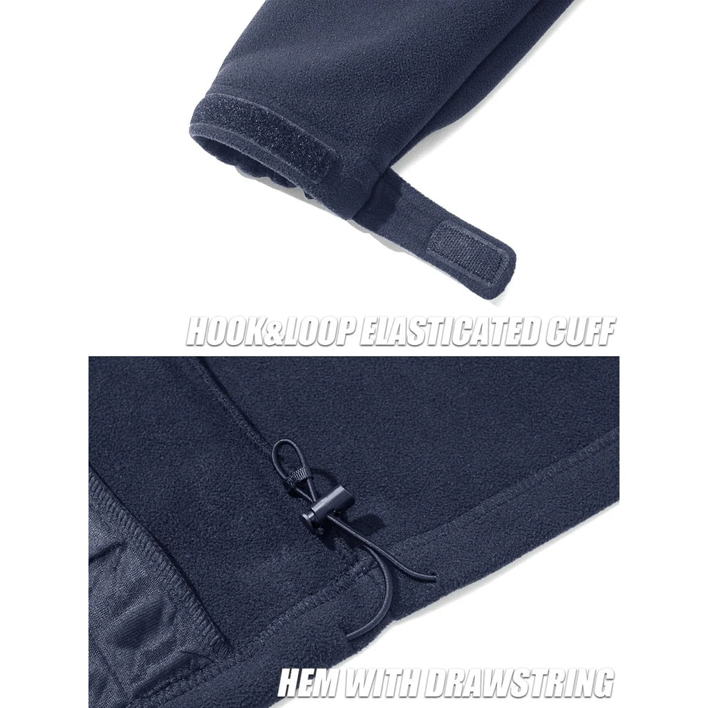 Men's Thermal Warm Fleece Jacket Stand Collar Full Zip Windbreaker Multiple-pockets Outerwear Working Hiking Coat
