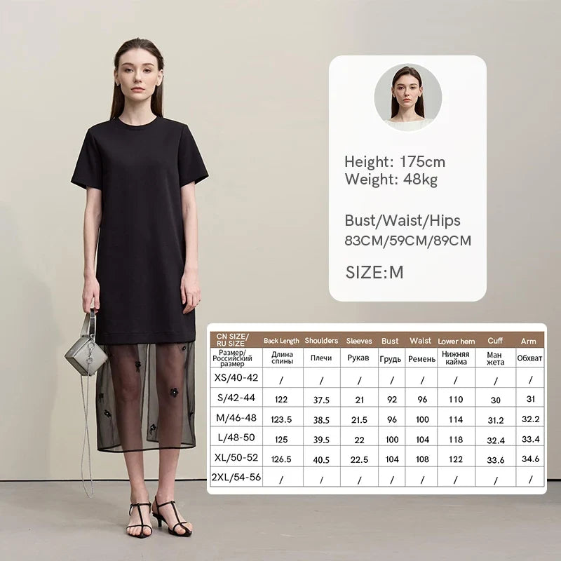 Long Dresses 2026 Autumn New Round Neck Short Sleeve Patchwork Women's Dress Removable Organza Elegant Dress Women 12651024
