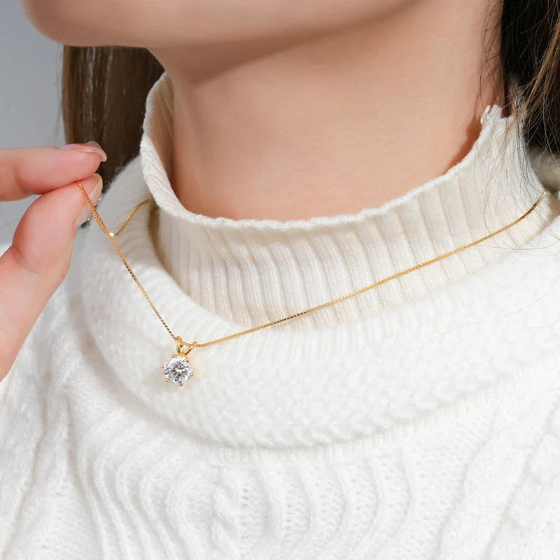 Certified 0.5-5ct Moissanite Pendant Necklaces S925 Sterling Silver Solitaire Necklace Chains For Women Jewellry Gifts