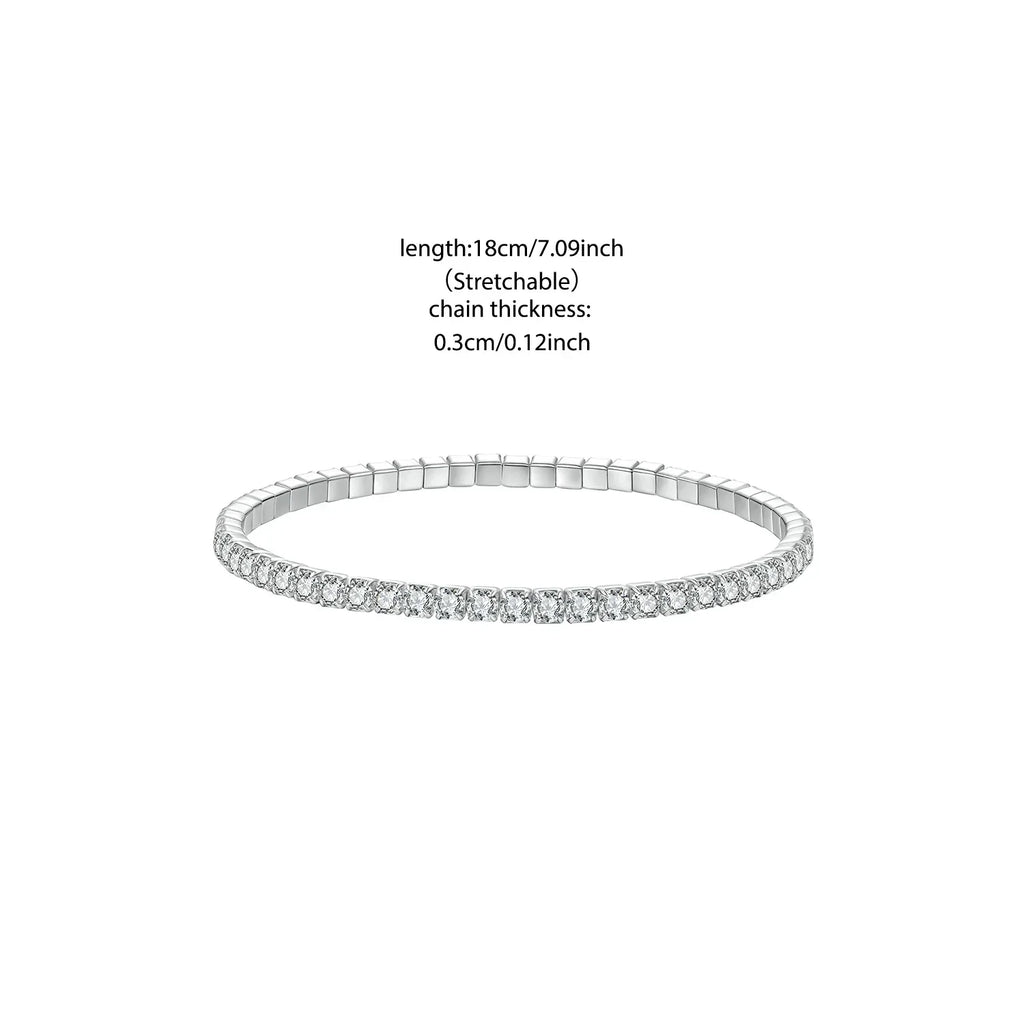 925 Sterling Silver Luxury Full-Pavé Tennis Bracelet Stretchable Round Cubic Zirconia Chain Classic Women Wedding Gift