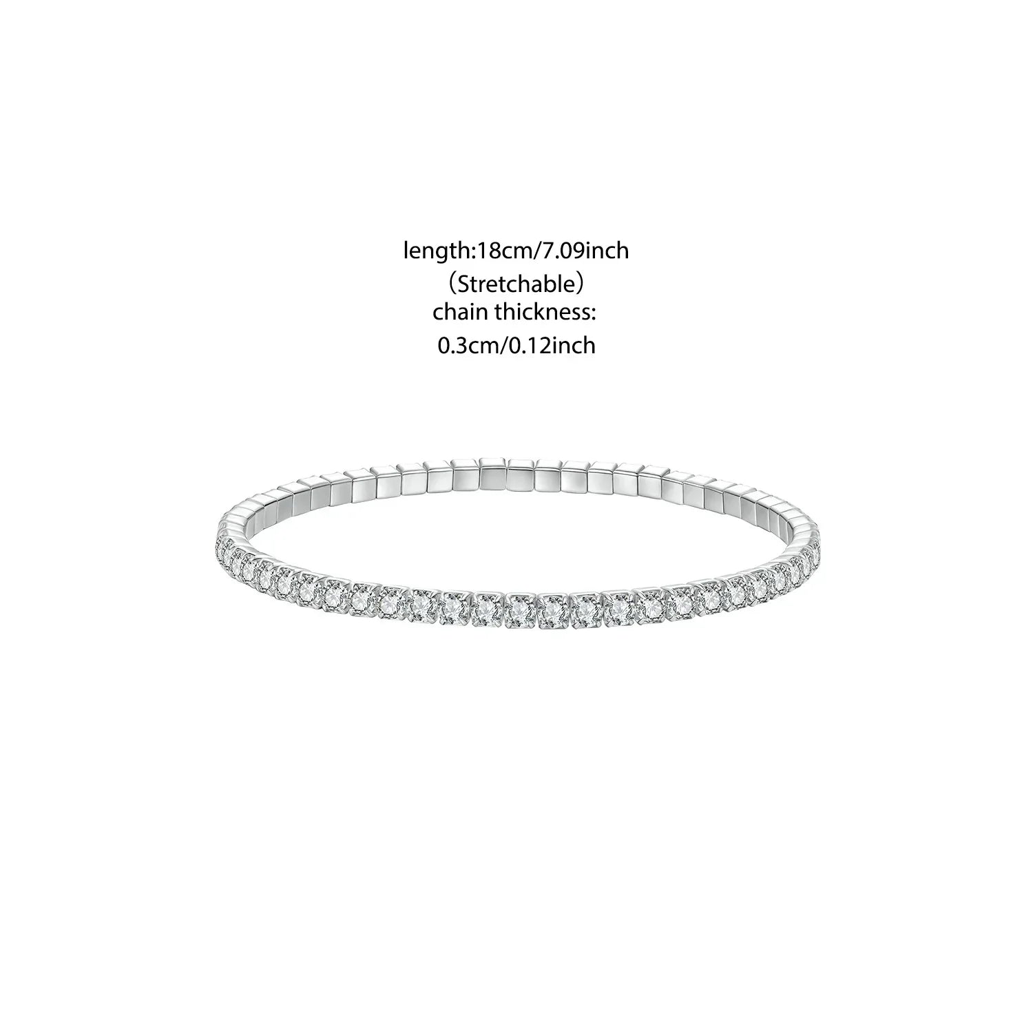 925 Sterling Silver Luxury Full-Pavé Tennis Bracelet Stretchable Round Cubic Zirconia Chain Classic Women Wedding Gift
