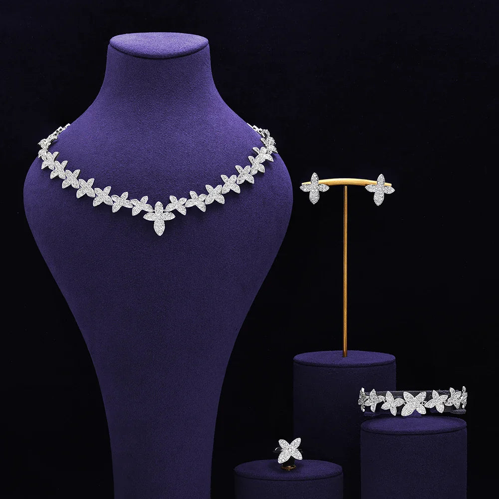 Bridal Zirconia Full Jewelry Set for Ladies Party Luxury Dubai Nigeria CZ Crystal Wedding Necklace Set