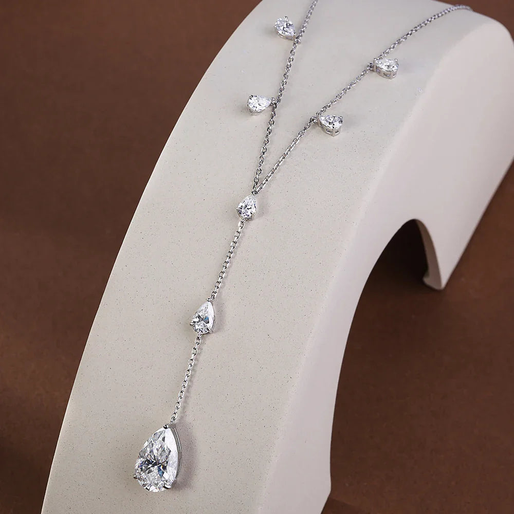 11.5carat Waterdrop All Moissanite Pendant Neclace with Certificates 925 Silver Pear Cut Diamond Long Tassel Neckchain for Women