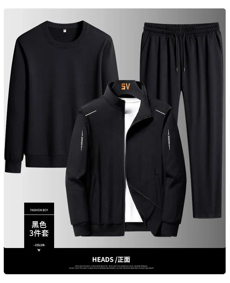Male Casual Loose Sets Jacket+Pant+sweatshirts 3 Piece Men Set Tracksuits Men Gym Plus Size Sportswear Spring Autumn Men Sets