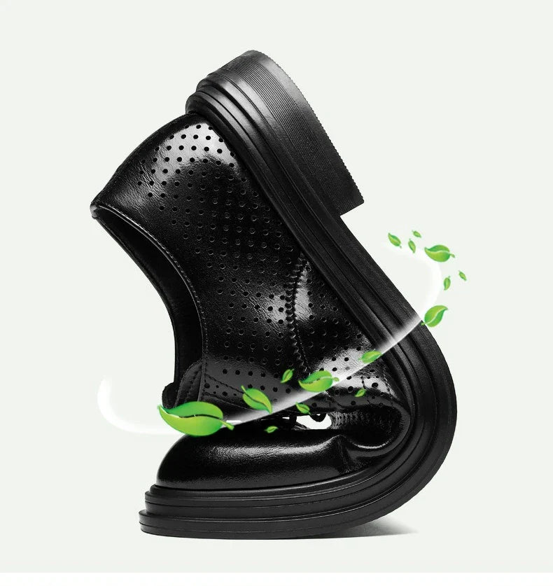 Spring Summer Hallow Leather Shoes for Men 3 6 8cm Increase Fashion Dress Shoes Male Black Business Casual Shoes Man
