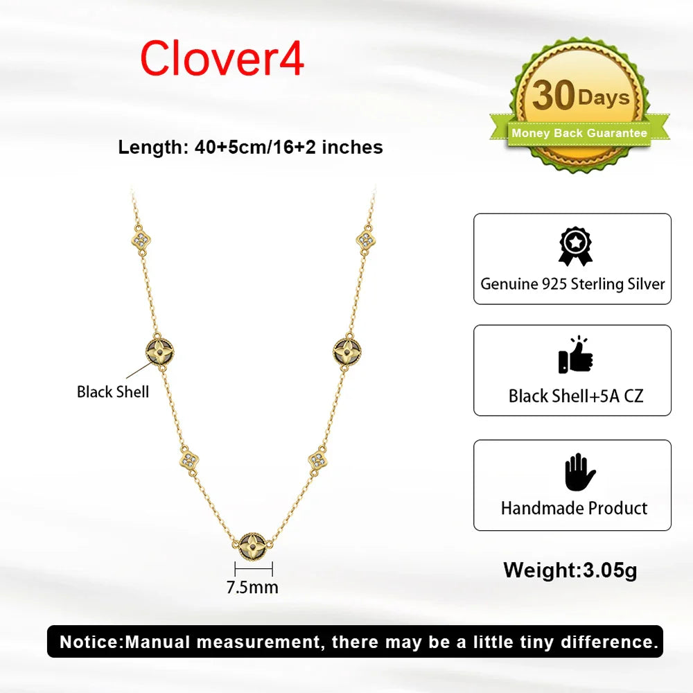 Elegant Ladies 925 Sterling Silver Necklace Four-Leaf Clover Inlaid Shell Decoration Suitable Daily Wear And Gifts