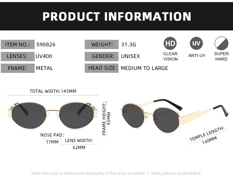 Luxury Small Oval Sunglasses Men Women Brand Design Metal Round Sun Glasses Classic Reto Casual Driving Shades