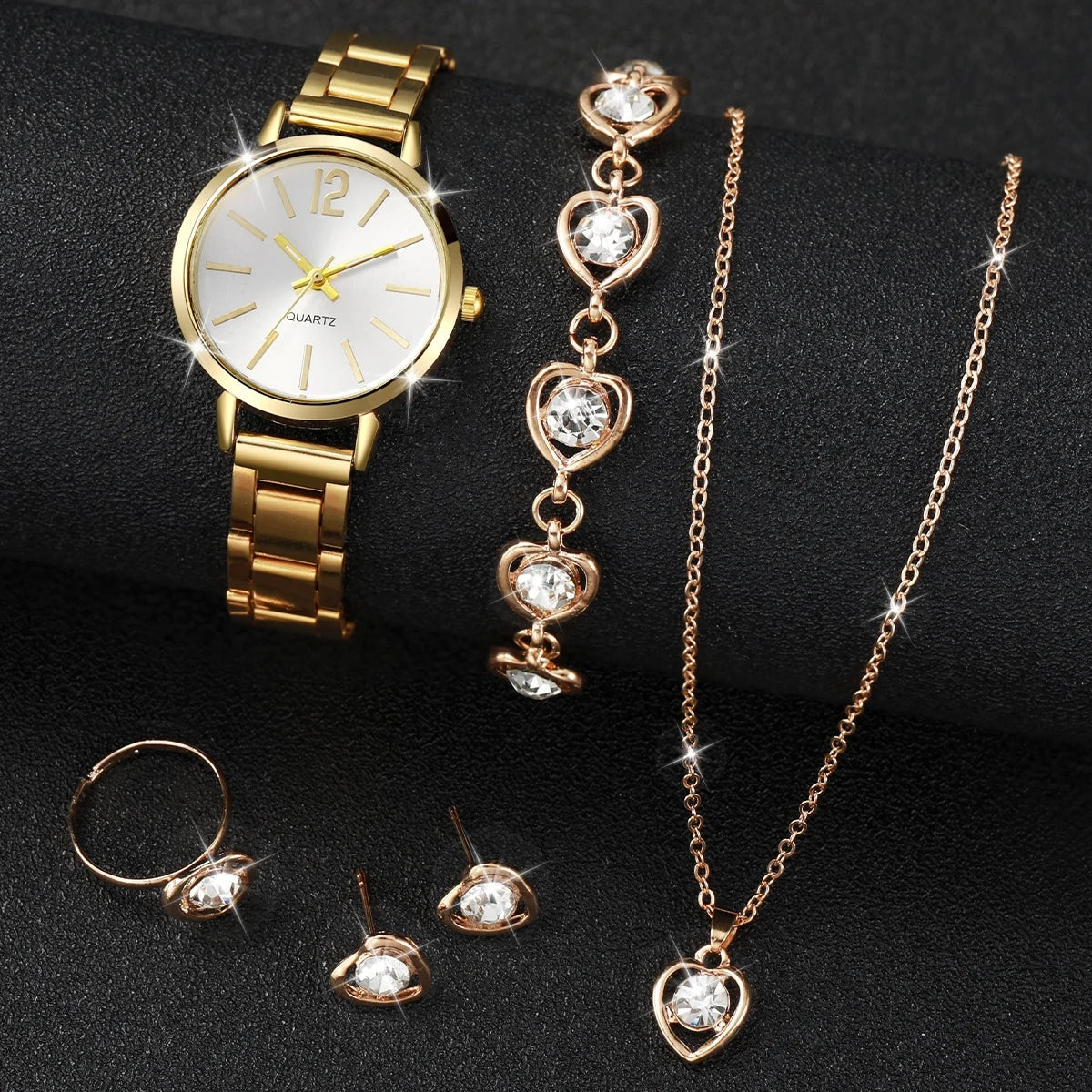 5/6PCS Fashion Women Watches Jewelry Set Luxury Analog Quartz Watch for Women Reloj Mujer Girls Clock Gift（Without Box）